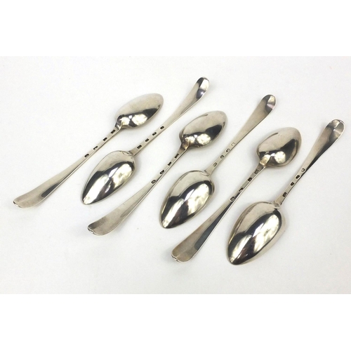 874 - Set of six Irish silver table spoons with engraved decoration, dated 1783,  each 22cm in length, app... 