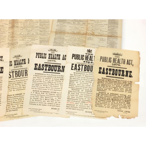 126 - Local interest 19th century The Public Heath Act government board posters and Eastbourne newspapers ... 