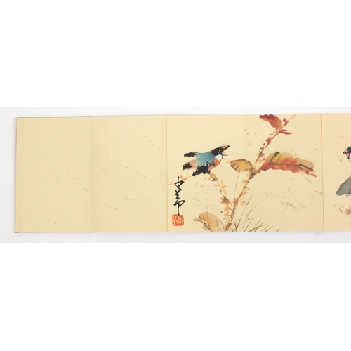 579 - Chinese ink and watercolour album, attributed to Shaoang Zhao, birds and flowers, red seal marks and... 