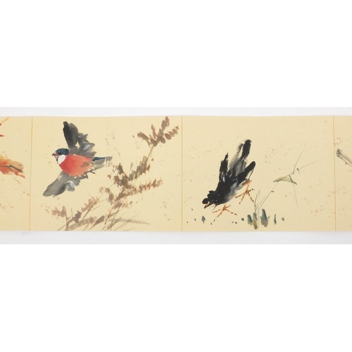 579 - Chinese ink and watercolour album, attributed to Shaoang Zhao, birds and flowers, red seal marks and... 