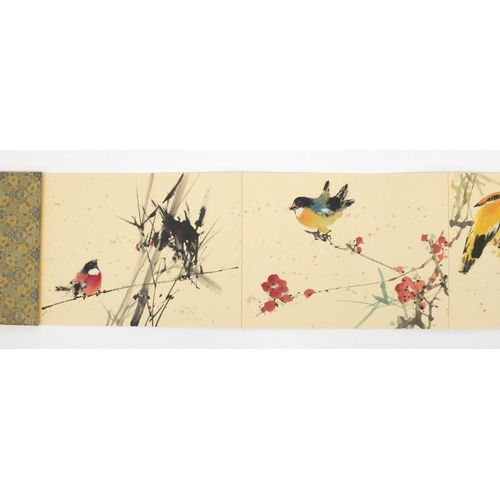 579 - Chinese ink and watercolour album, attributed to Shaoang Zhao, birds and flowers, red seal marks and... 