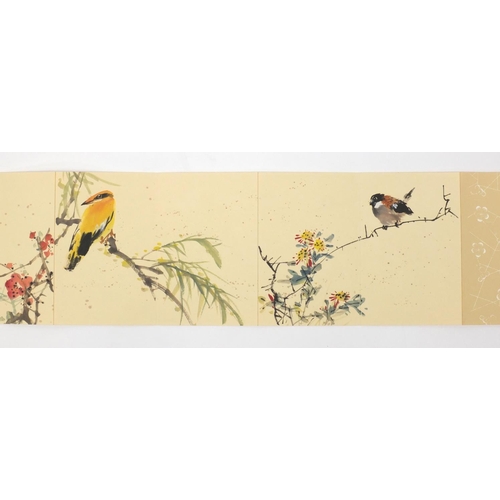 579 - Chinese ink and watercolour album, attributed to Shaoang Zhao, birds and flowers, red seal marks and... 