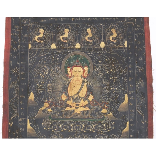 591 - Tibetan watercolour on silk Thang-Ga, Buddhas, 57cm x 41cm