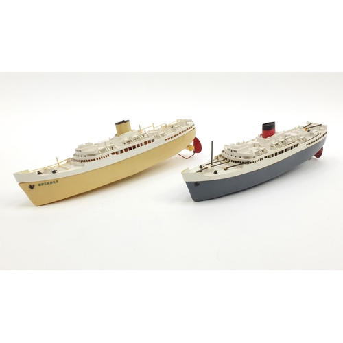 393 - Two scale model boats both boxed, comprising Tri-ang RMS Pretoria Castle and R.M.S Orcaves, the larg... 