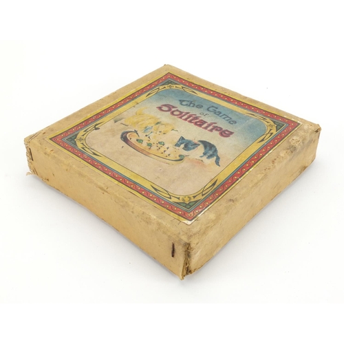 390 - 19th century marble solitaire game with box, the board 16cm in diameter