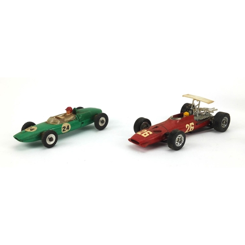 398 - Five Dinky and Corgi die cast racing vehicles all boxed, comprising a Ferrari F1 1422, Matra F1 1417... 