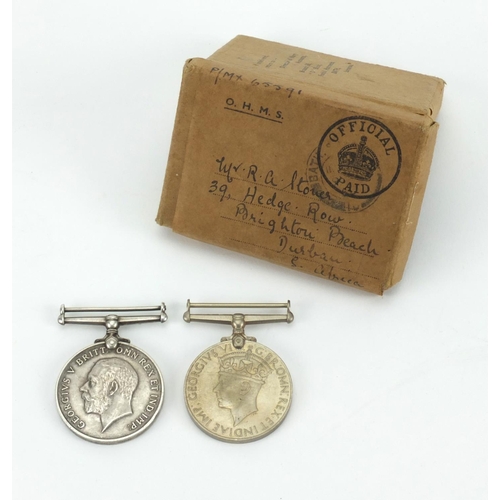 257 - British Military World War I 1914-18 War medal together with a World War II 1939-45 War medal with o... 