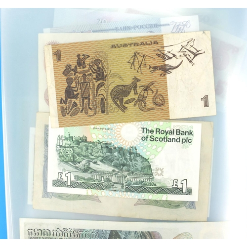 221 - British, Chinese and World banknotes housed in an album including one pound notes, one pound ten shi... 