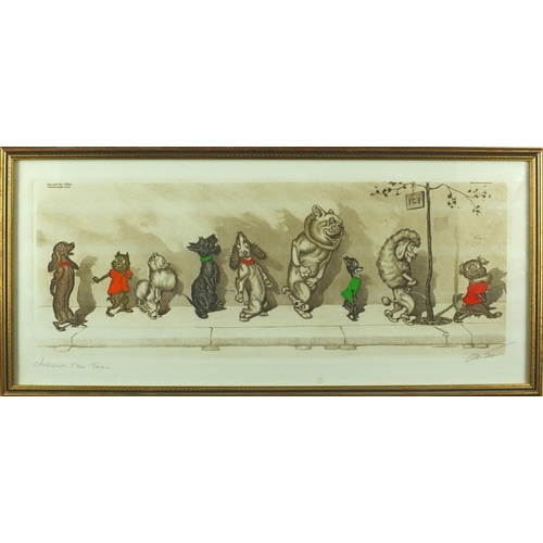 1268 - Borris O'Klein - Pencil signed comical coloured etching Chaum Son Tour, gilt framed, 48cm x 21cm  ex... 