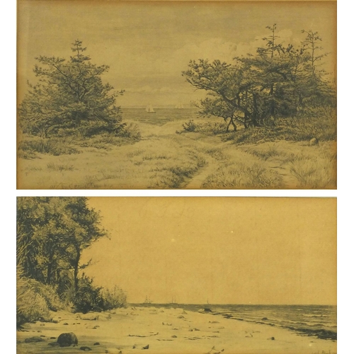 1277 - Carl Bloch - Pair of 19th century etchings, coastal scenes, both inscribed verso, both mounted and f... 