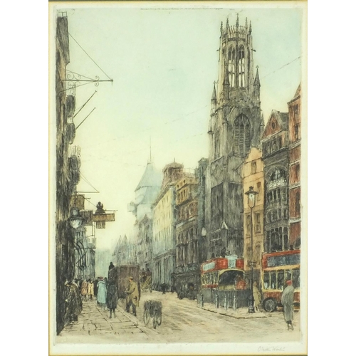 1279 - Four pencil signed coloured etchings, each after watercolours by Edward King, comprising Westminster... 