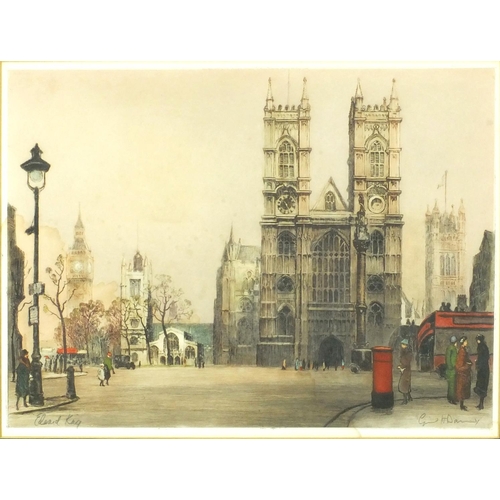 1279 - Four pencil signed coloured etchings, each after watercolours by Edward King, comprising Westminster... 