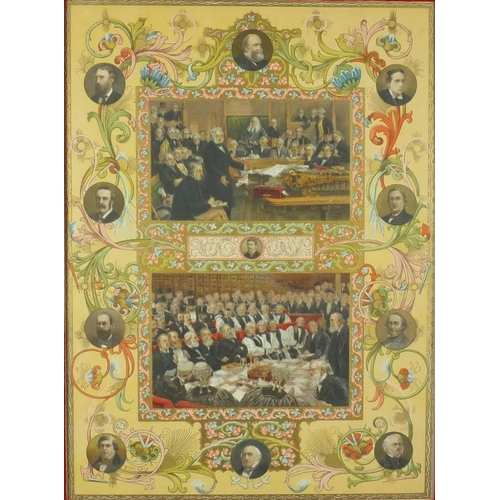 165 - Two Edwardian commemorative coloured prints including a parliamentary example, both mounted and fram... 