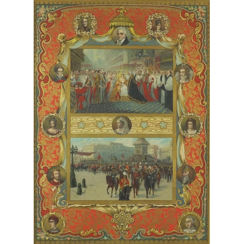 165 - Two Edwardian commemorative coloured prints including a parliamentary example, both mounted and fram... 