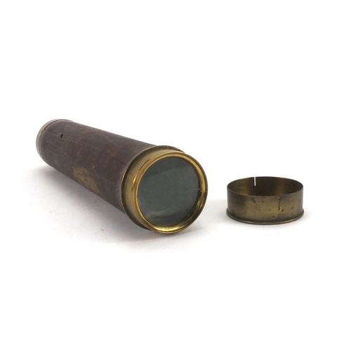 339 - Wooden and brass three drawer telescope by T Harris & Son of London with end cover, 25cm in length w... 