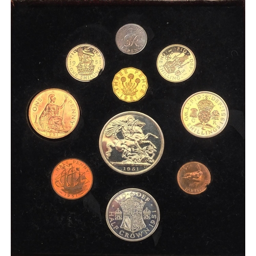 209 - 1951 Festival of Britain specimen coin set with fitted case, comprising ten coins including a crown