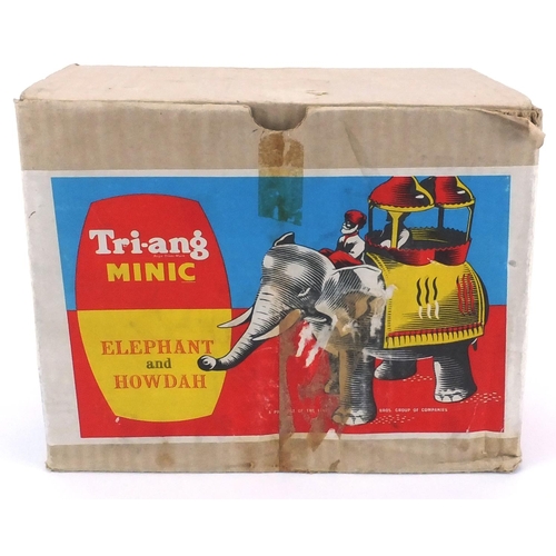 394 - Tri-Ang Minic clockwork elephant and howdah with box, 16.5cm high