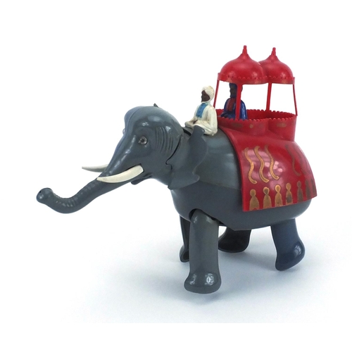 394 - Tri-Ang Minic clockwork elephant and howdah with box, 16.5cm high