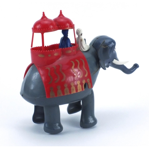 394 - Tri-Ang Minic clockwork elephant and howdah with box, 16.5cm high