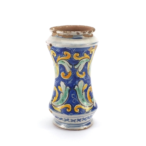 674 - Continental Majolica drug jar hand painted with flowers and foliage, 24cm high