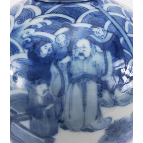 488 - Chinese blue and white porcelain Meipeng vase hand painted with the eight immortals crossing the sea... 