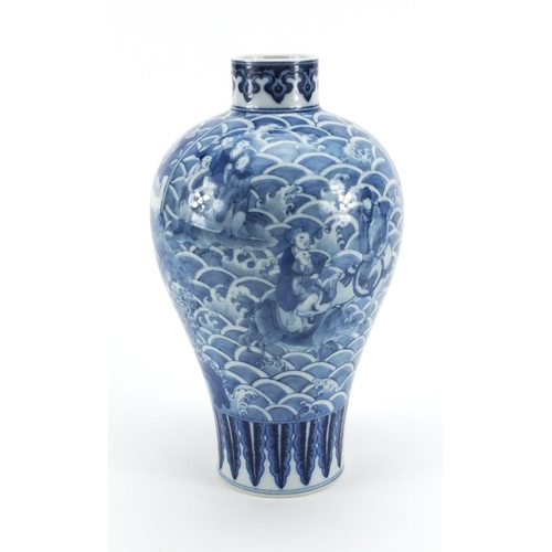 488 - Chinese blue and white porcelain Meipeng vase hand painted with the eight immortals crossing the sea... 