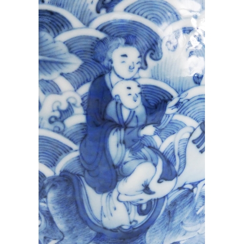 488 - Chinese blue and white porcelain Meipeng vase hand painted with the eight immortals crossing the sea... 