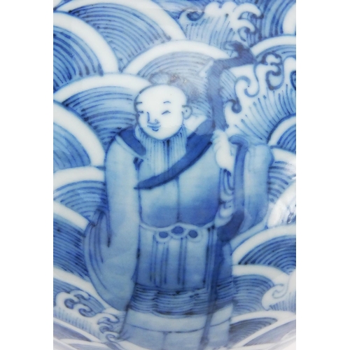 488 - Chinese blue and white porcelain Meipeng vase hand painted with the eight immortals crossing the sea... 