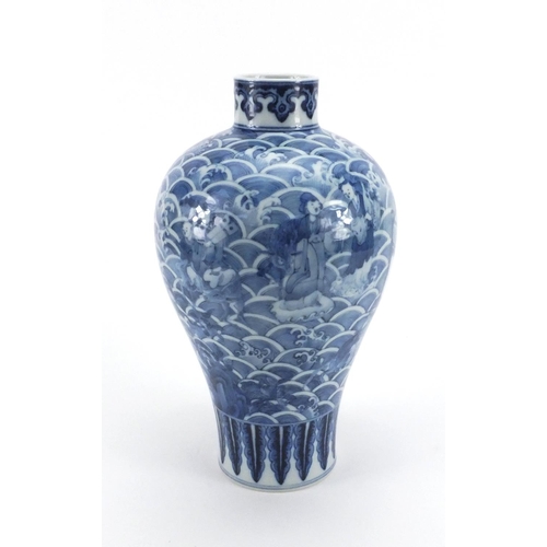 488 - Chinese blue and white porcelain Meipeng vase hand painted with the eight immortals crossing the sea... 