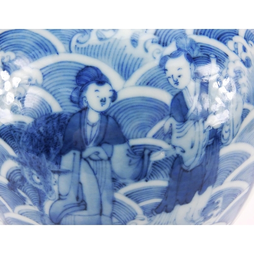 488 - Chinese blue and white porcelain Meipeng vase hand painted with the eight immortals crossing the sea... 