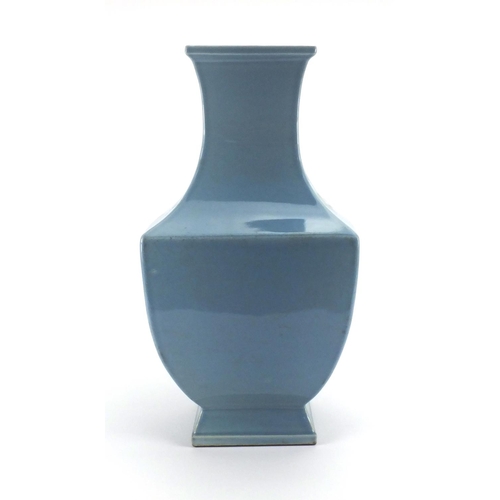 508 - Large Chinese porcelain blue glazed flat sided vase, character marks to the base, 46cm high