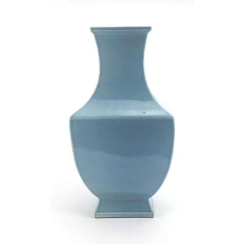 508 - Large Chinese porcelain blue glazed flat sided vase, character marks to the base, 46cm high