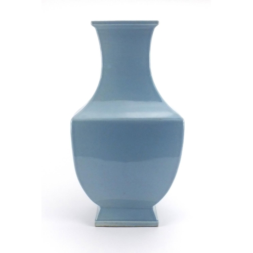 508 - Large Chinese porcelain blue glazed flat sided vase, character marks to the base, 46cm high