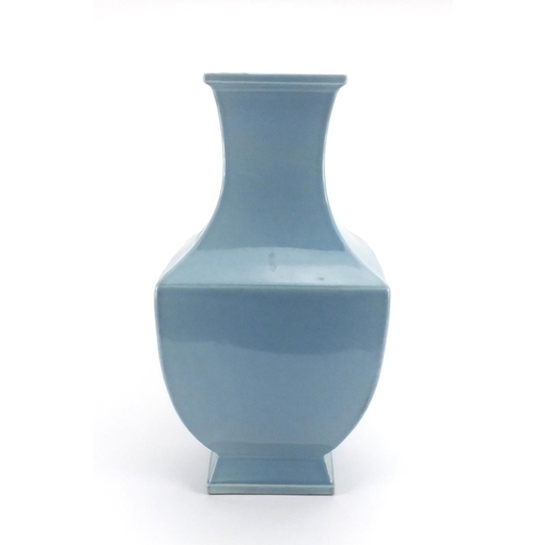 508 - Large Chinese porcelain blue glazed flat sided vase, character marks to the base, 46cm high