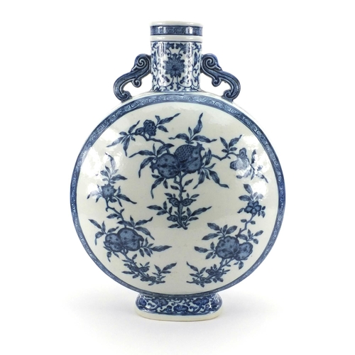 490 - Large Chinese blue and white porcelain moon flask, hand painted with auspicious pattern, 50cm high