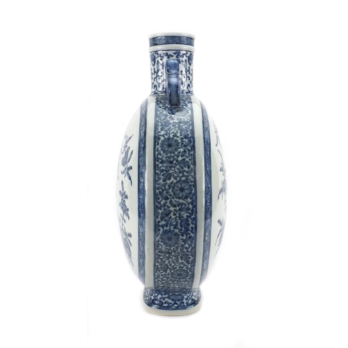 490 - Large Chinese blue and white porcelain moon flask, hand painted with auspicious pattern, 50cm high