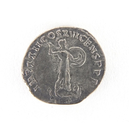 190 - Roman Domitian silver Denarius approximately 1.8cm in diameter, approximate weight 3.1g