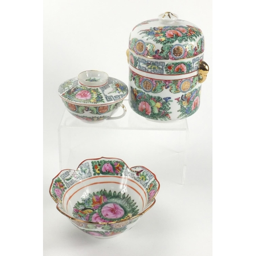 2189 - Chinese Canton ceramics including bowls hand painted with insects and flowers, storage jar  with ele... 