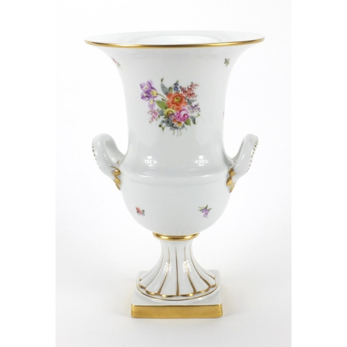 2169 - Herend of Hungary Campana shaped vase with twin handles, hand painted with flowers, factory marks, n... 