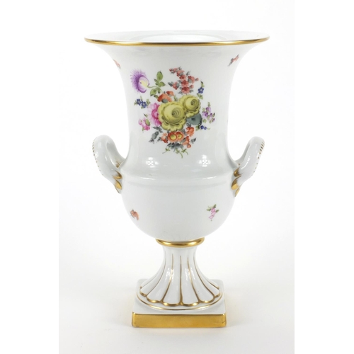 2169 - Herend of Hungary Campana shaped vase with twin handles, hand painted with flowers, factory marks, n... 