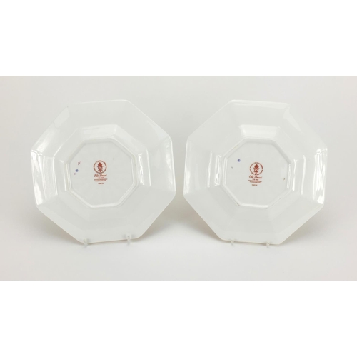 2143 - Pair of Royal Crown Derby old Imari pattern plates with gold block design, both with factory marks a... 