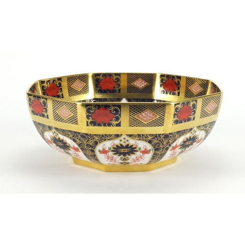 2137 - Royal Crown Derby old Imari pattern bowl with gold block design, factory marks and numbered 1128 to ... 