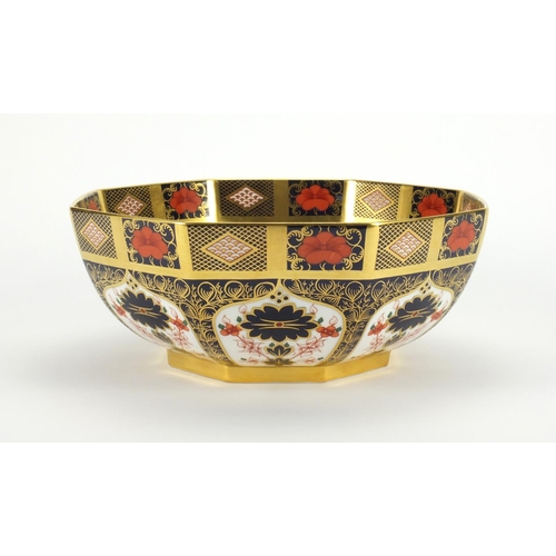 2135 - Large Royal Crown Derby old Imari pattern bowl with gold block design, factory marks and numbered 11... 