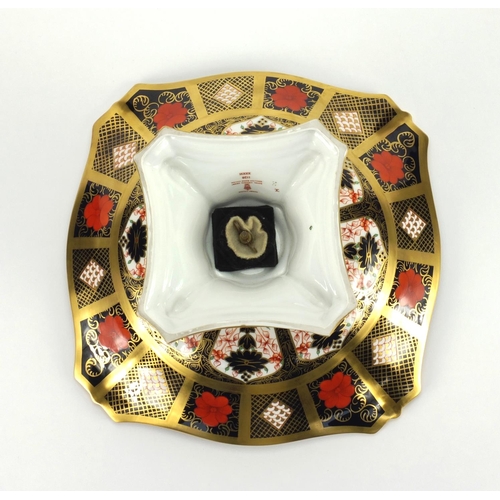 2122 - Royal Crown Derby old Imari pattern two piece tazza with dolphin and gold block design, factory mark... 