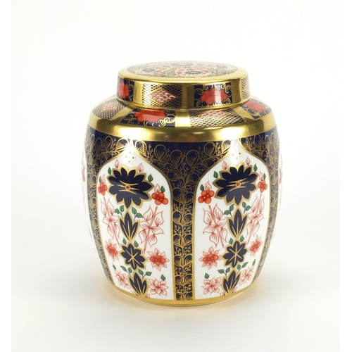 2139 - Large Royal Crown Derby old Imari pattern ginger jar and cover with gold block design, factory marks... 