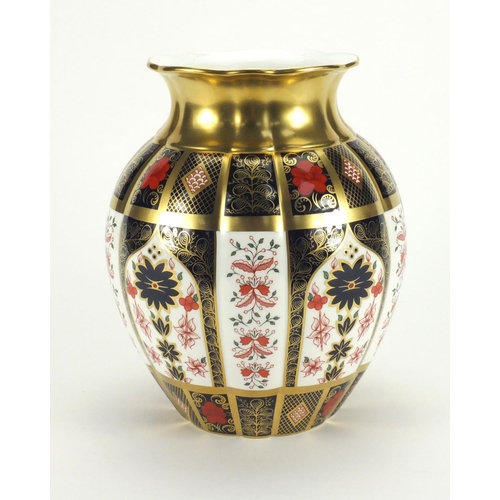 2134 - Royal Crown Derby old Imari pattern tulip vase with gold block design, factory marks and numbered 11... 