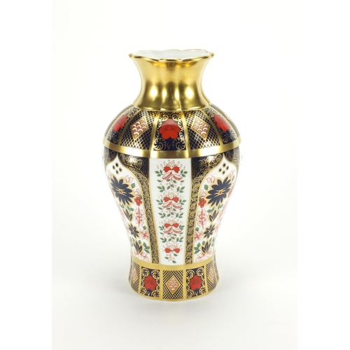 2128 - Large Royal Crown Derby old Imari pattern vase with gold block design, factory marks and numbered 11... 