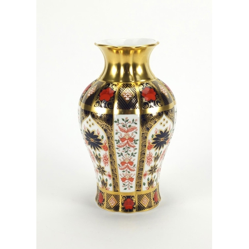 2130 - Royal Crown Derby old Imari pattern vase with gold block design, factory marks and numbered 1128 to ... 