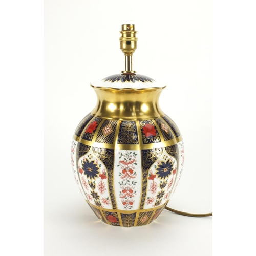 2126 - Royal Crown Derby old Imari pattern tulip lamp base with gold block design, factory marks and number... 