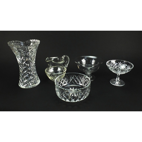 2217 - Cut glassware including a water jug and Stourbridge fruit bowl, the largest 29cm high